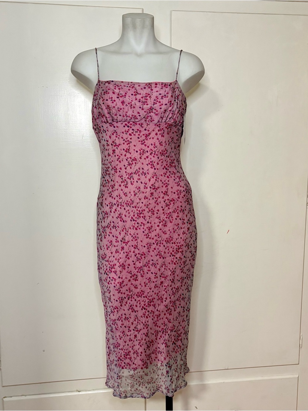 Vintage 90s/Y2K Floral Milkmaid Pink Purple Silk Rayon Floral Midi Dress